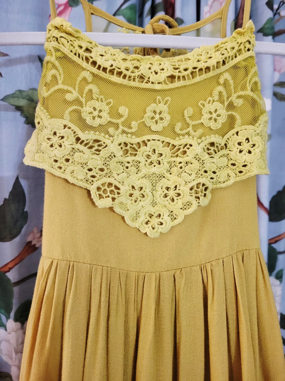 Girls Yellow/Green Lace Tiered Maxi Dress